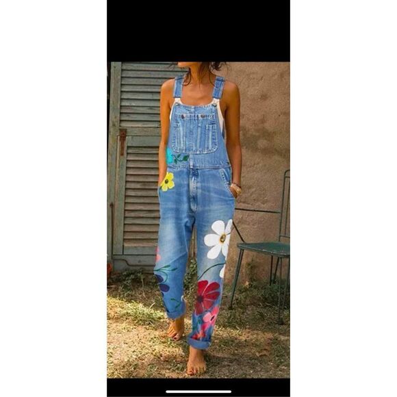 Floral print denim overalls size Xl 16 - Picture 10 of 10